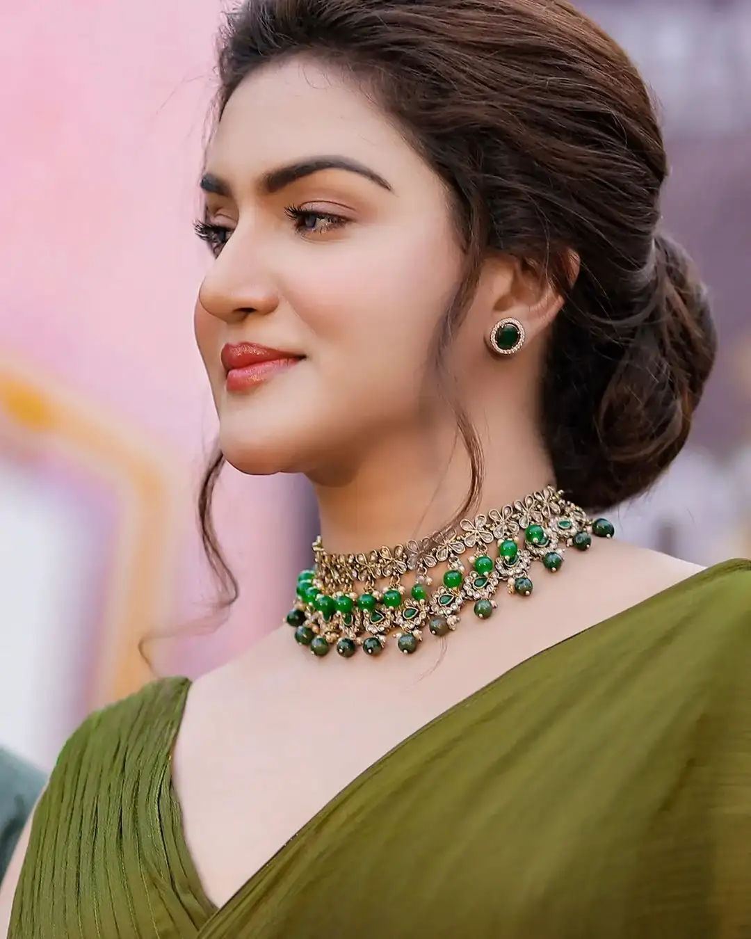 South Indian Girl Honey Rose in Sleeveless Green Saree